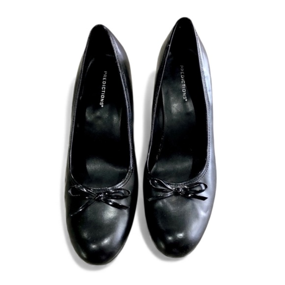 Predictions Black Heel Shoes Women’s Size 9 1/2 W Front Bow Detailing  EUC - Picture 1 of 12